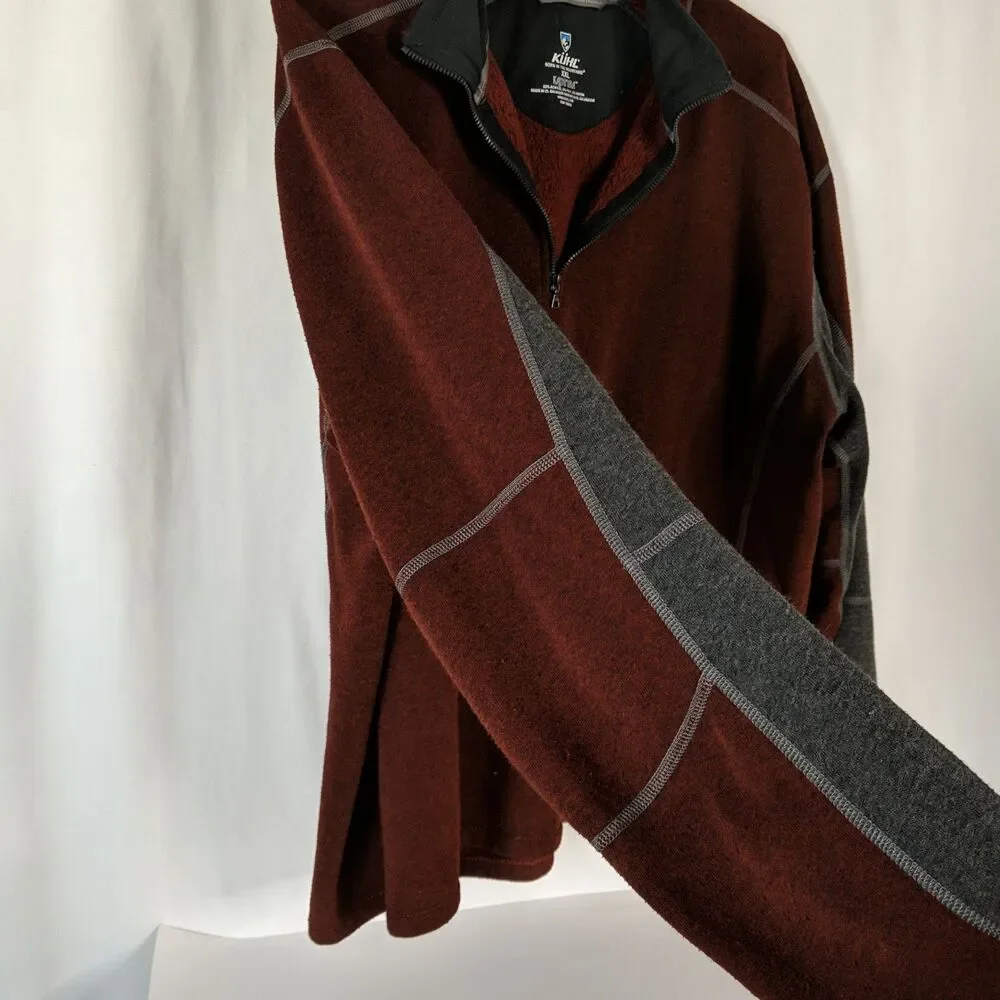 Kuhl Kashmira Quarter Zip Pullover Sweater Men Size XXL Burgundy Gray Shirt